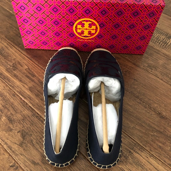 NWT Tory Burch Poppy Logo Espadrille Flat Navy - Picture 4 of 7
